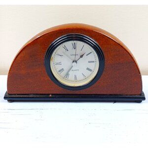 Vintage Linden Quartz Mantel Clock With Half-Moon Wood Design & Roman Numerals